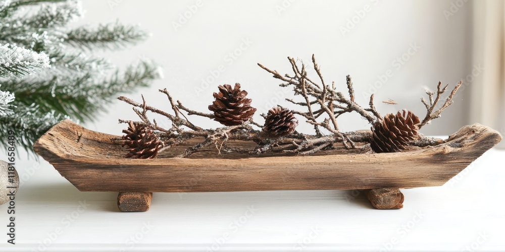 Aufkleber decorative wooden sledge adorned with branches, showcasing a charming design. this decorative wooden