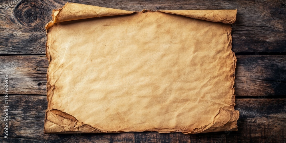 Leinwandbilder old paper mock up placed on a wooden background, featuring empty templates for various creative uses