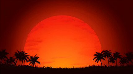 Fiery Sunset Tropical Illustration