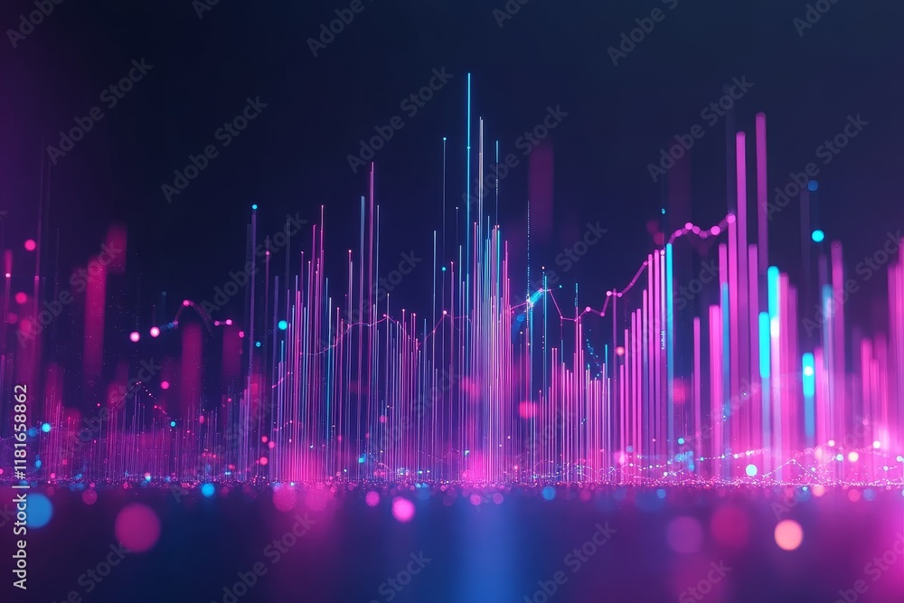 Poster abstract digital visualization of data trends and analytics with colorful bars representing growth, 