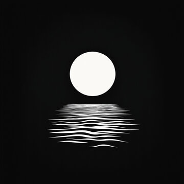 Minimalistische Darstellung der Sonne &uuml;ber stilisierten Wellen auf wei&szlig;em Hintergrund

