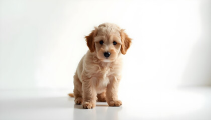 Lindo cachorro de perro poodle sobre fondo blanco