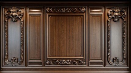 Ornate Wood Paneling with Intricate Carvings and Rich Texture