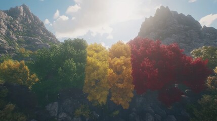 Autumnal Trees in Majestic Mountain Scenery