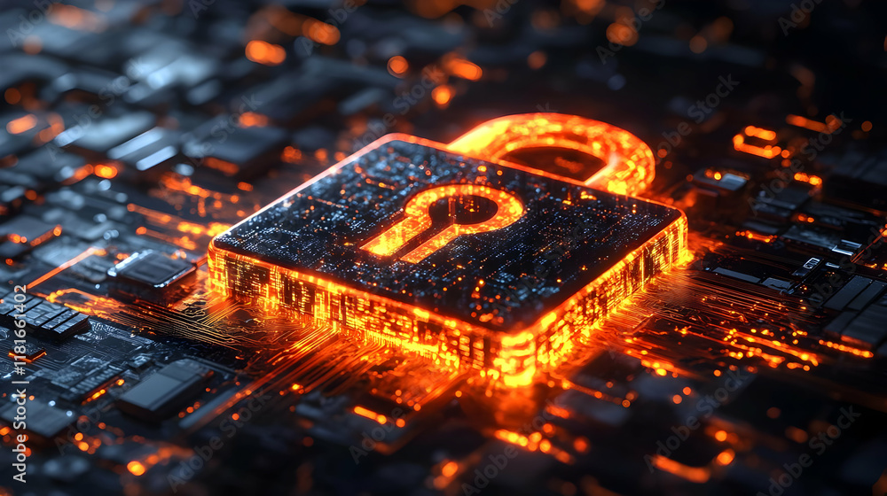 Aufkleber cybersecurity lock protects data on circuit board securely and reliably