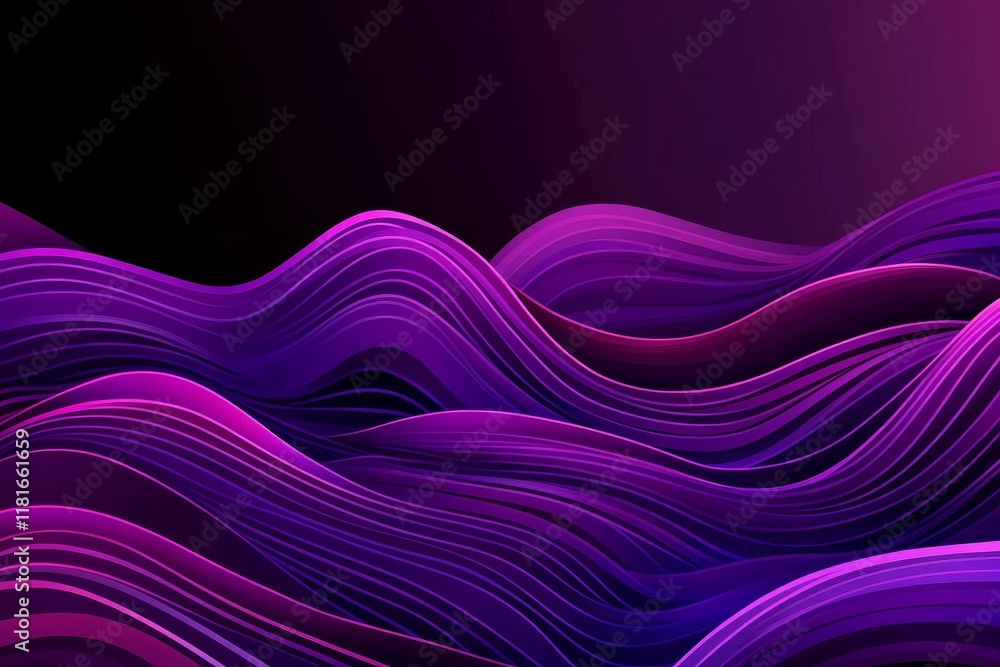 Poster abstract purple waves flowing in smooth motion, creating a vivid gradient effect against a dark back