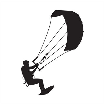Kitesurfing silhouette on white background

