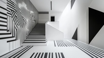 Naklejka premium A minimalist photo of a modern stairwell with clean lines and bold geometric patterns in black and white