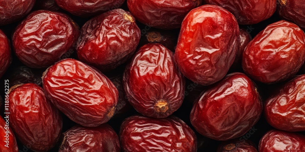 Aufkleber Close up of dried jujube, showcasing the rich texture and color of these red dates. This image highlights the unique features of jujube, perfect for adding depth to any food related project.