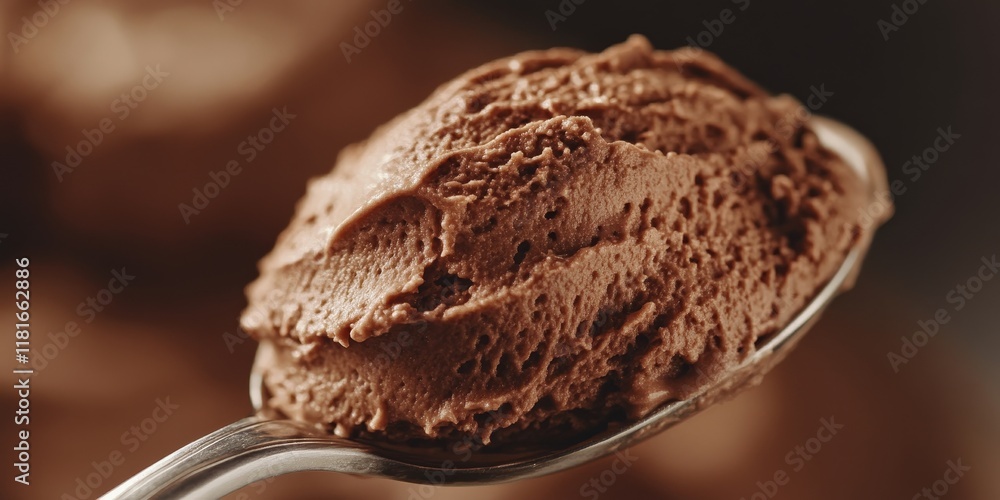 Poster close up of a spoon featuring delicious chocolate mousse. this high quality image showcases the rich