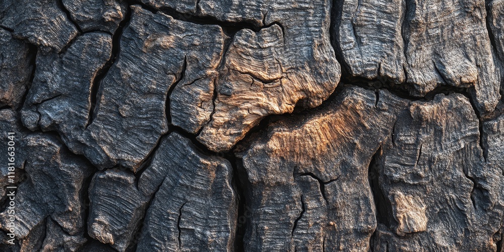 Poster close up view of bark texture on a tree stump, showcasing the intricate details and natural patterns