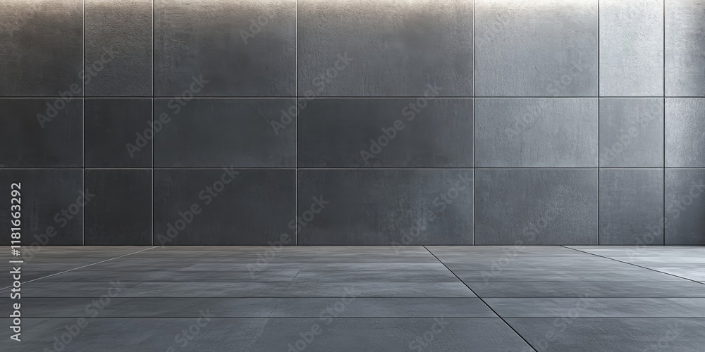 Poster Background featuring a gray tile wall combined with a hard gray floor, creating a uniform and cohesive gray aesthetic throughout the space.