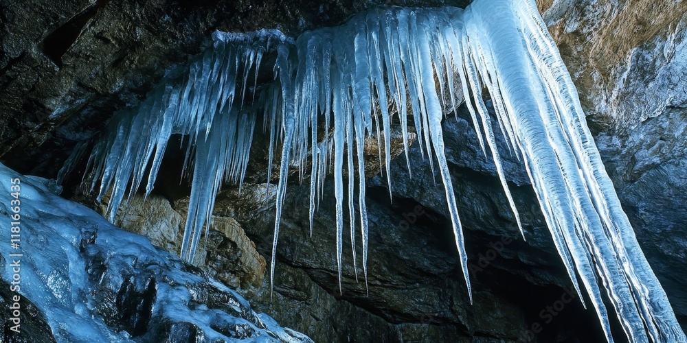 Aufkleber icicles cascading from cave formations create a stunning display of nature s artistry. these icicles