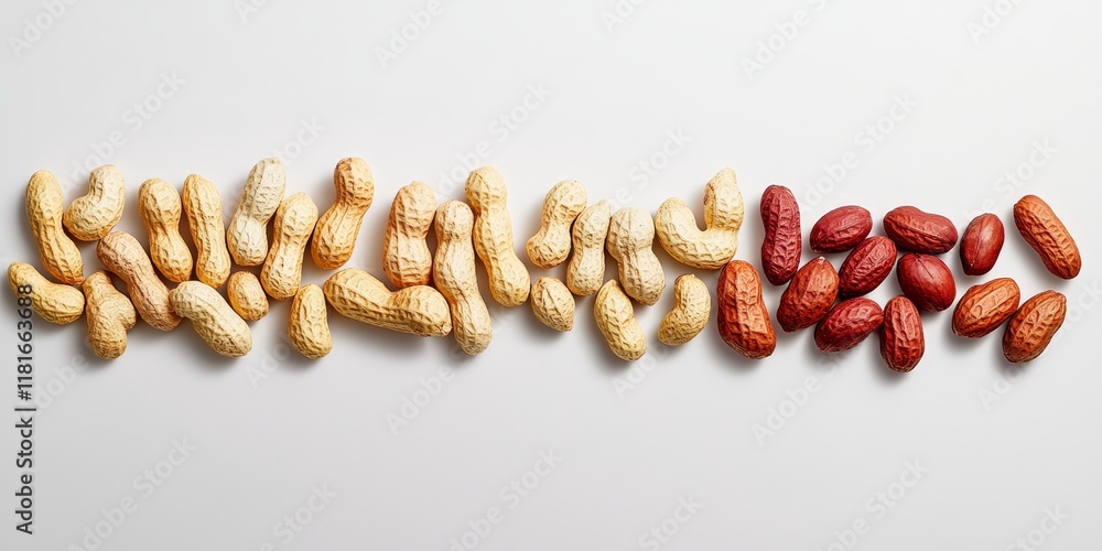 Poster Peanuts displayed on a white background create a visually appealing and simple composition, highlighting the natural texture and color of peanuts in an elegant way.