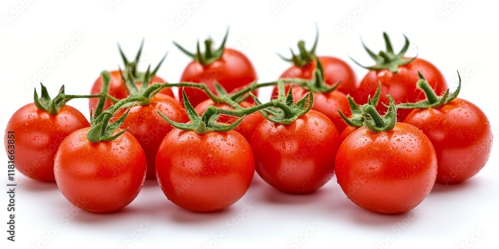 Poster fresh red tomatoes displayed on a white background, creating a vibrant and appealing visual of red t