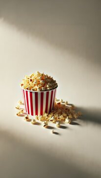 Popcorn in red and white striped bucket isolated on a white background