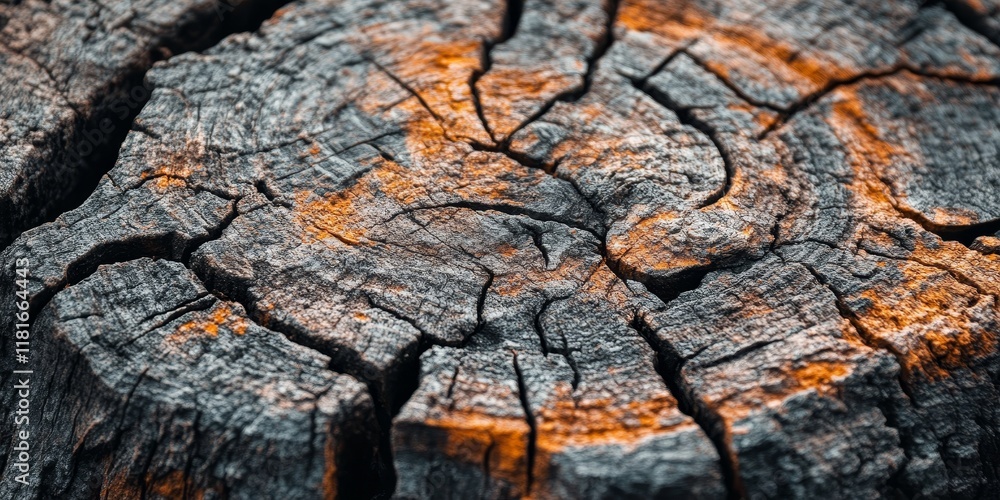 Poster close up view of bark texture on a tree stump, showcasing the intricate details and natural patterns