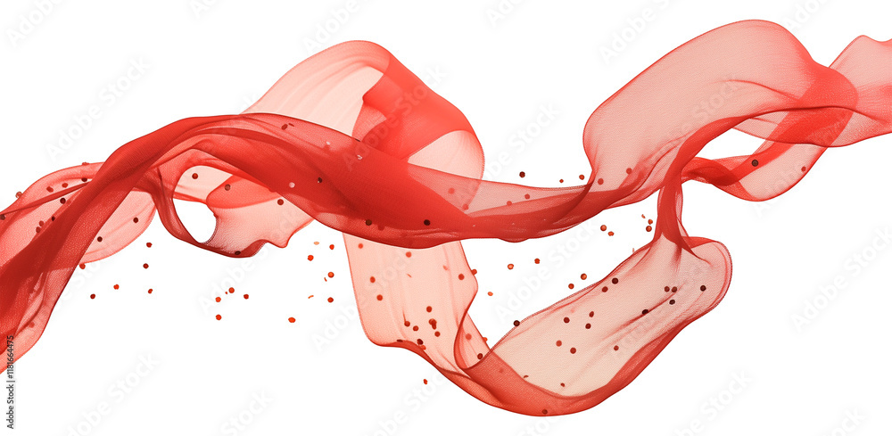 Aufkleber Flowing red ribbon with sequins isolated on transparency background, creating dynamic and elegant visual effect