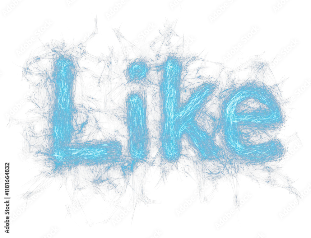 Poster Electric blue Like text with neon like brush effects on transparency background, creating glowing and dynamic visual impact