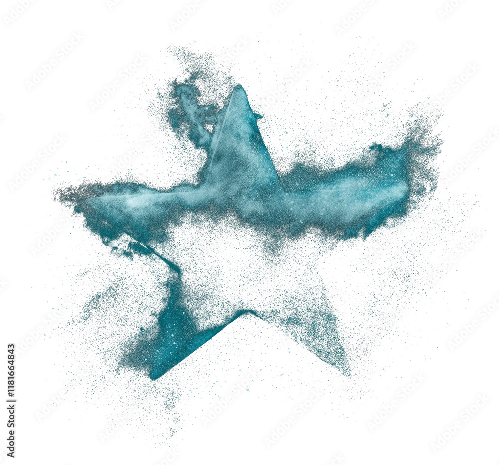 Aufkleber dark teal star with moody and blended brush effect, surrounded by cloud of textured particles and dy