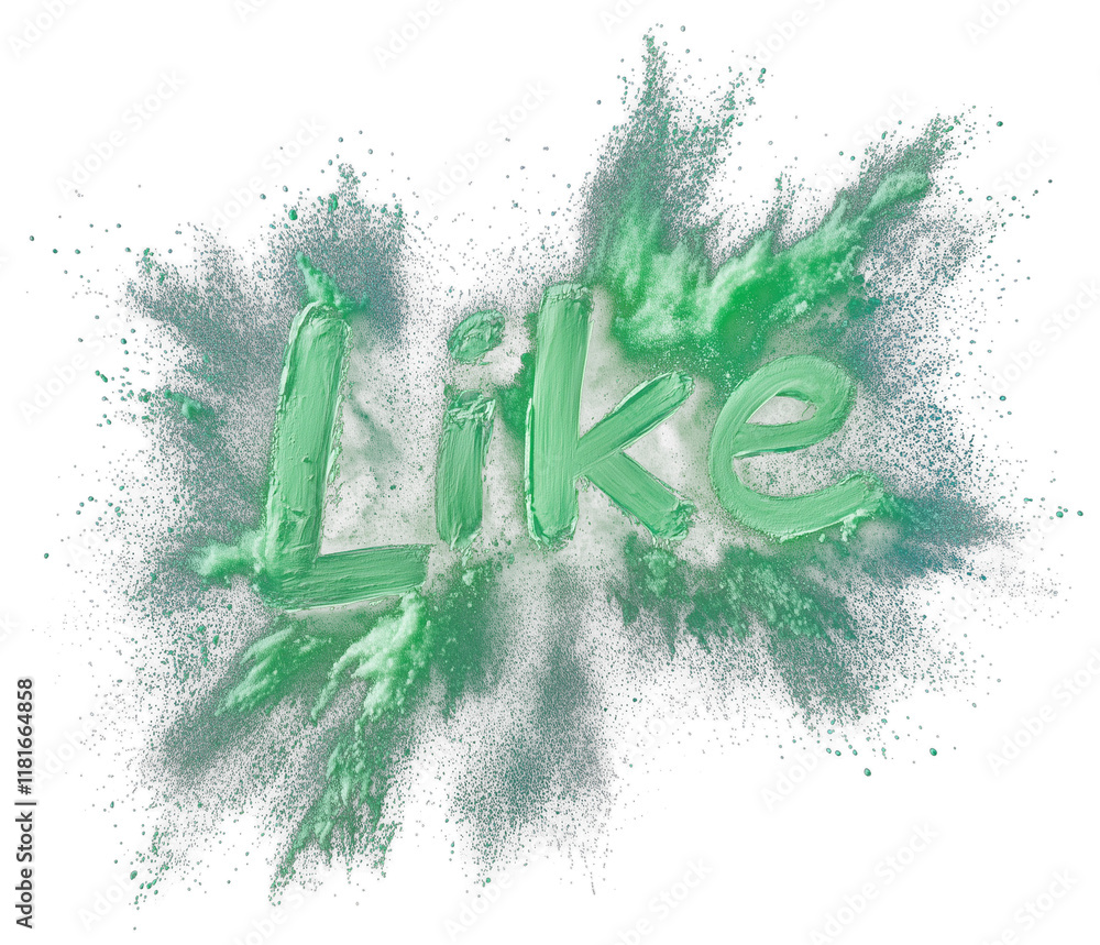 Fototapete emerald green text like with radiant brush patterns and powder explosion effect on transparency back