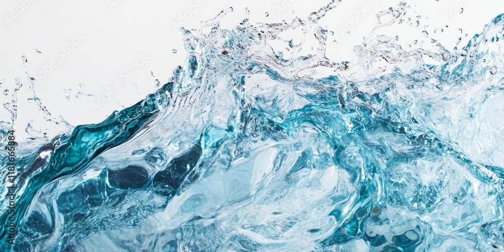 Poster close up of water in motion on a white background, showcasing the dynamic flow and beauty of water, 