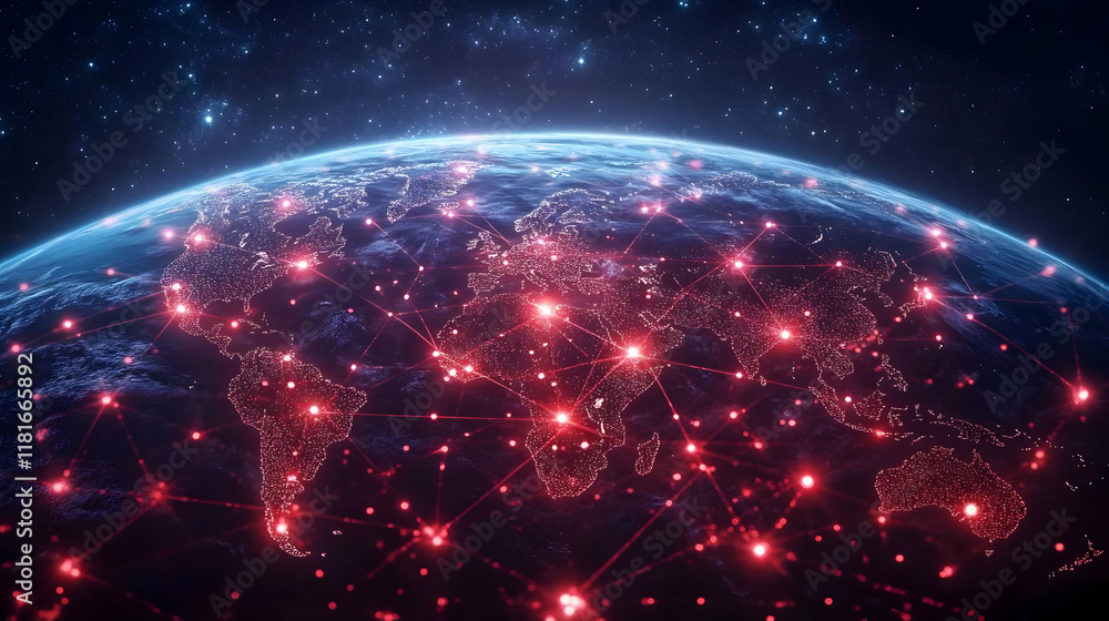 Poster global network connects world, data flow across continents securely and efficiently