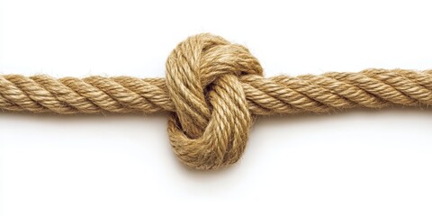 Jute rope featuring a knot or loop displayed against a white background, emphasizing the distinctive texture and versatility of jute in various applications. Jute rope serves multiple uses creatively.