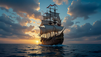 Obraz premium Pirate ship on the sea