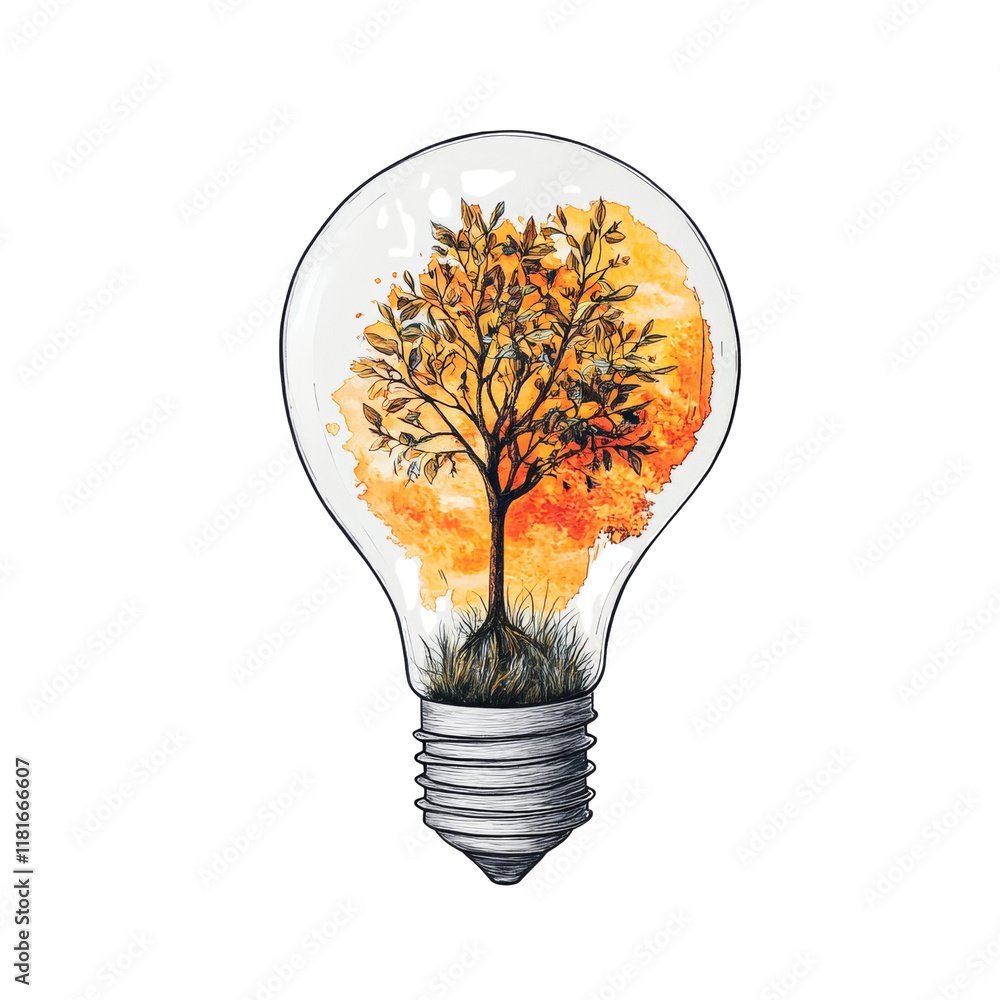 Aufkleber the image depicts a stylized tree inside a lightbulb suggesting the concepts of new ideas, growth, a