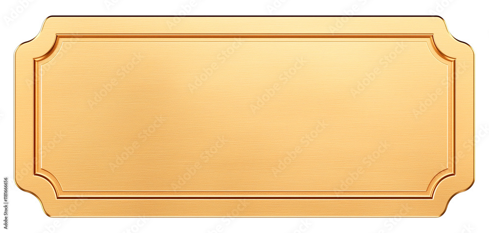 Aufkleber polished gold plaque with rectangular shape and decorative edges, featuring smooth metallic texture and isolated on transparency background