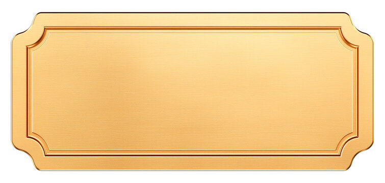 polished gold plaque with rectangular shape and decorative edges, featuring smooth metallic texture and isolated on transparency background