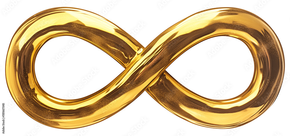 Poster shimmering gold infinity symbol with smooth, reflective surface isolated on transparency background,