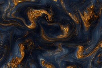 Abstract swirling patterns in dark blue and golden hues, showcasing a mesmerizing blend of colors for artistic and decorative purposes in digital backgrounds and wallpapers