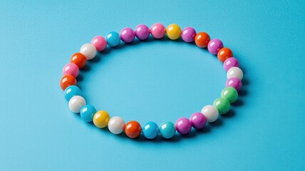 Colorful Round Beads Arranged in a Circle on Blue Background Bright Cheerful and Playful Design
