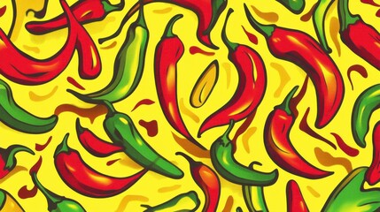 Vibrant Chili Pepper Pattern - Bold Red and Green Peppers on a Yellow Background