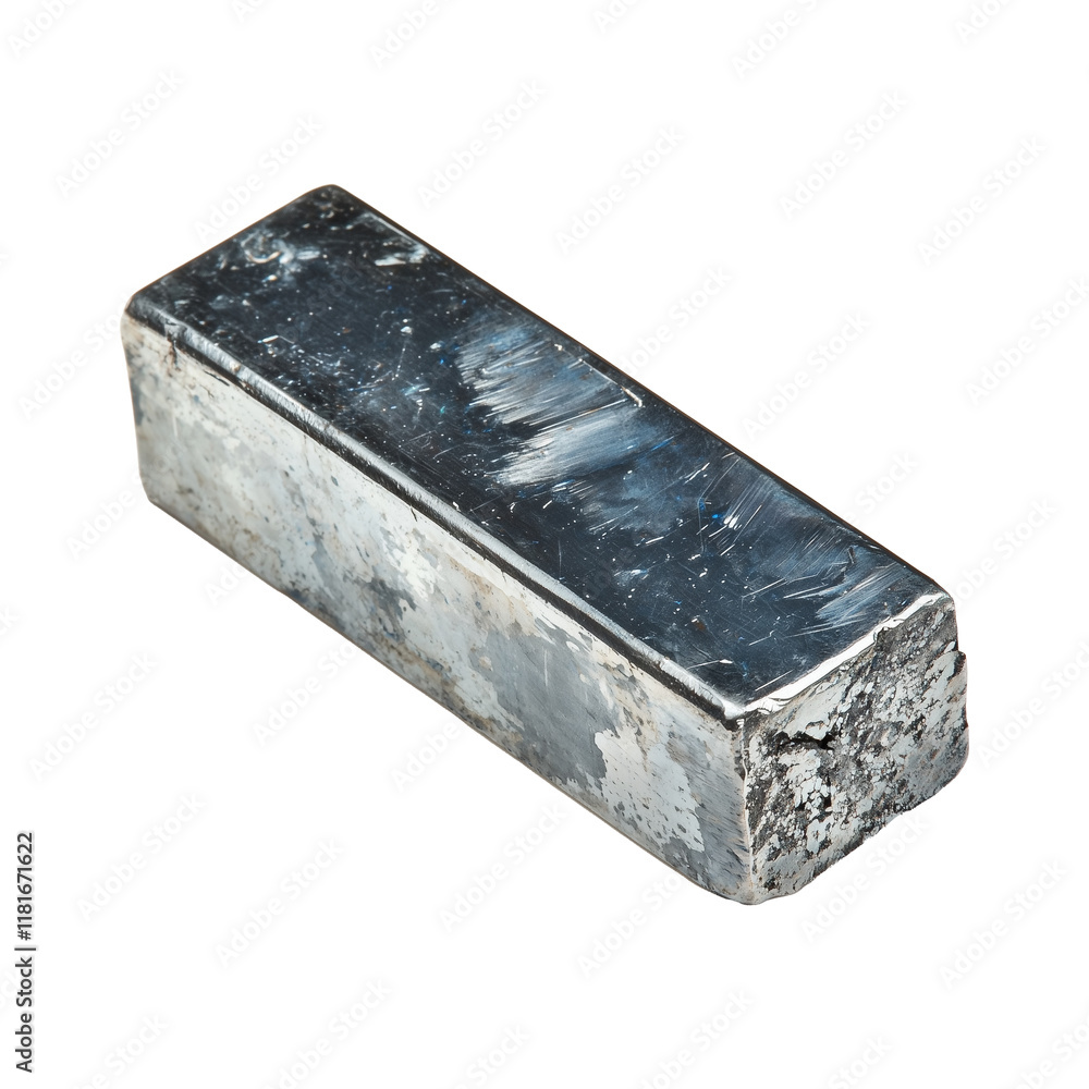 Poster shiny molybdenum bar with metallic surface, isolated on transparency background, showcasing its indu