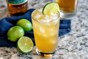 Fototapeta premium Refreshing Ginger Ale with Lemon and Lime