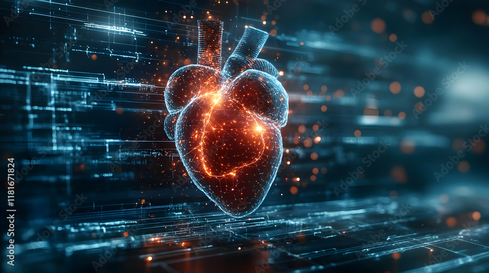 Poster digital heart beats with data streams powerfully