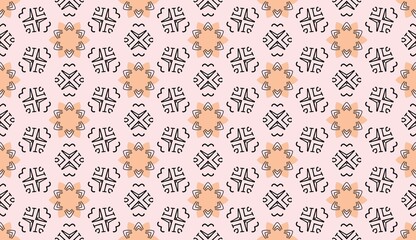 Seamless Geometric and Tribal Floral Pattern in Pastel and Earthy Tones.