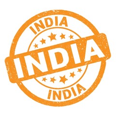 INDIA text written on orange stamp sign.