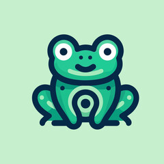 Obraz premium This playful logo features frogs designed in a flat style, showcasing vibrant colors and simple shapes. Perfect for brands looking to convey fun and creativity, this design is both eye-catching and me