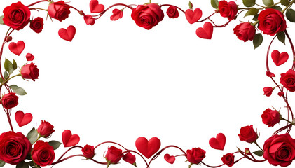 An elegant frame adorned with entwined red roses and hearts, suitable for expressing heartfelt sentiments on Valentine&rsquo;s Day.