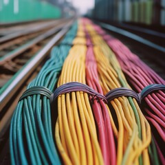 Vibrant, multicolored cables lie parallel, creating a striking visual of order and modernity.
