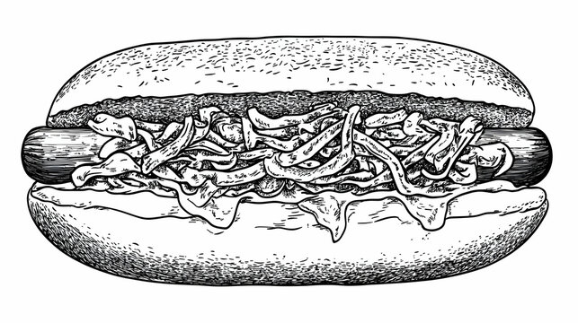 black and white hot dog with toppings clip art preview