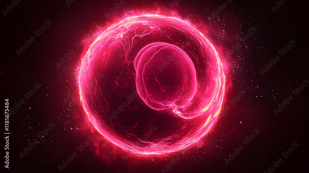 Poster energy sphere emits particles and glows dynamically in space