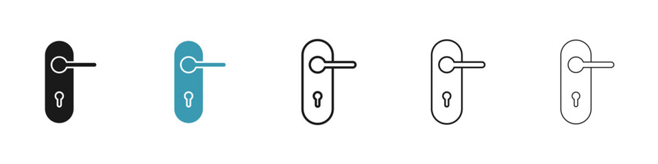 Door handle set. vector illustrations in black and blue colors