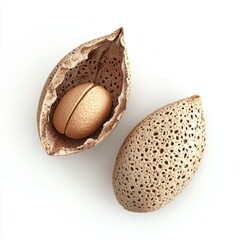 Intricate Close-Up of a Split Open Seed Pod with a Single Seed Inside on White Background