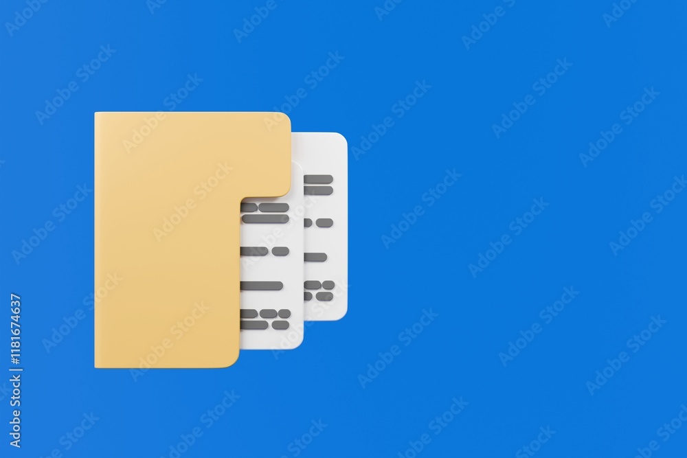 Poster 3d minimal business file folder documents note paper icon. sheets of paper with detail. approved doc
