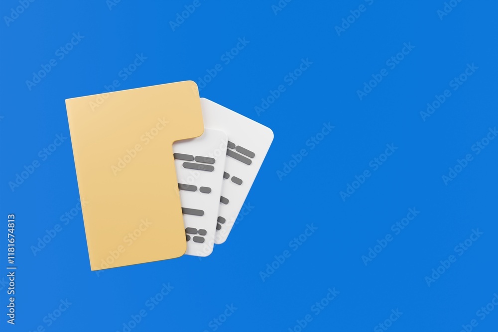 Poster 3d minimal business file folder documents note paper icon. sheets of paper with detail. approved doc
